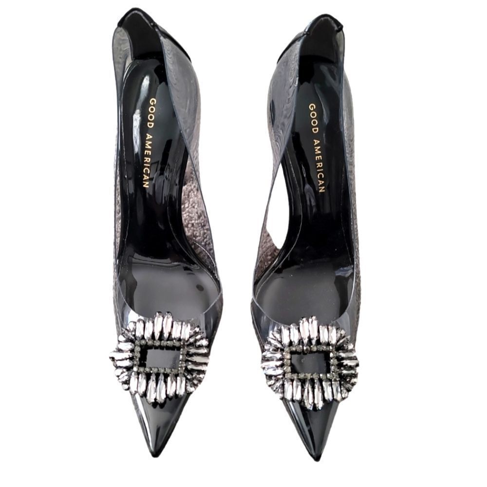 Good  American Women's  Black Stiletto Pumps with Rhinestones Design Sz 6